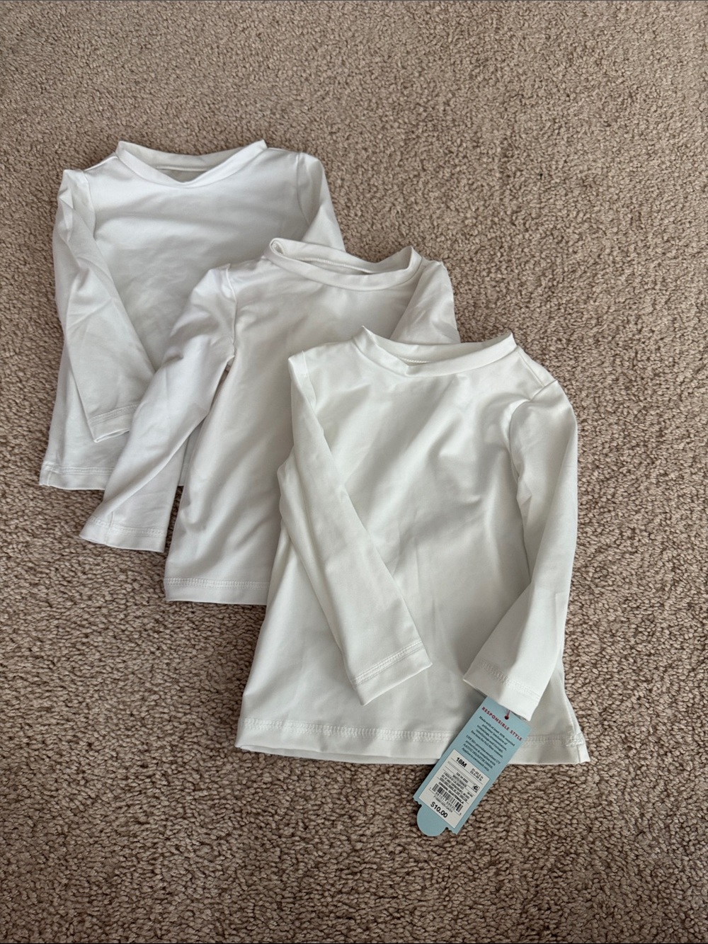 3 Cat & Jack White Long-Sleeve Rashguards- 18M